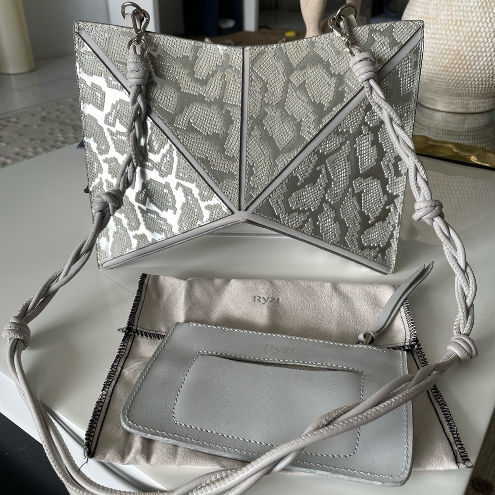 Silver Geometric Leather Shoulder Bag